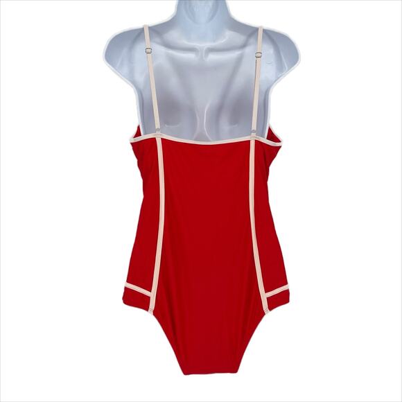 Classic Women One Piece Swimsuit in Red and White Size Large - Picture 2 of 5
